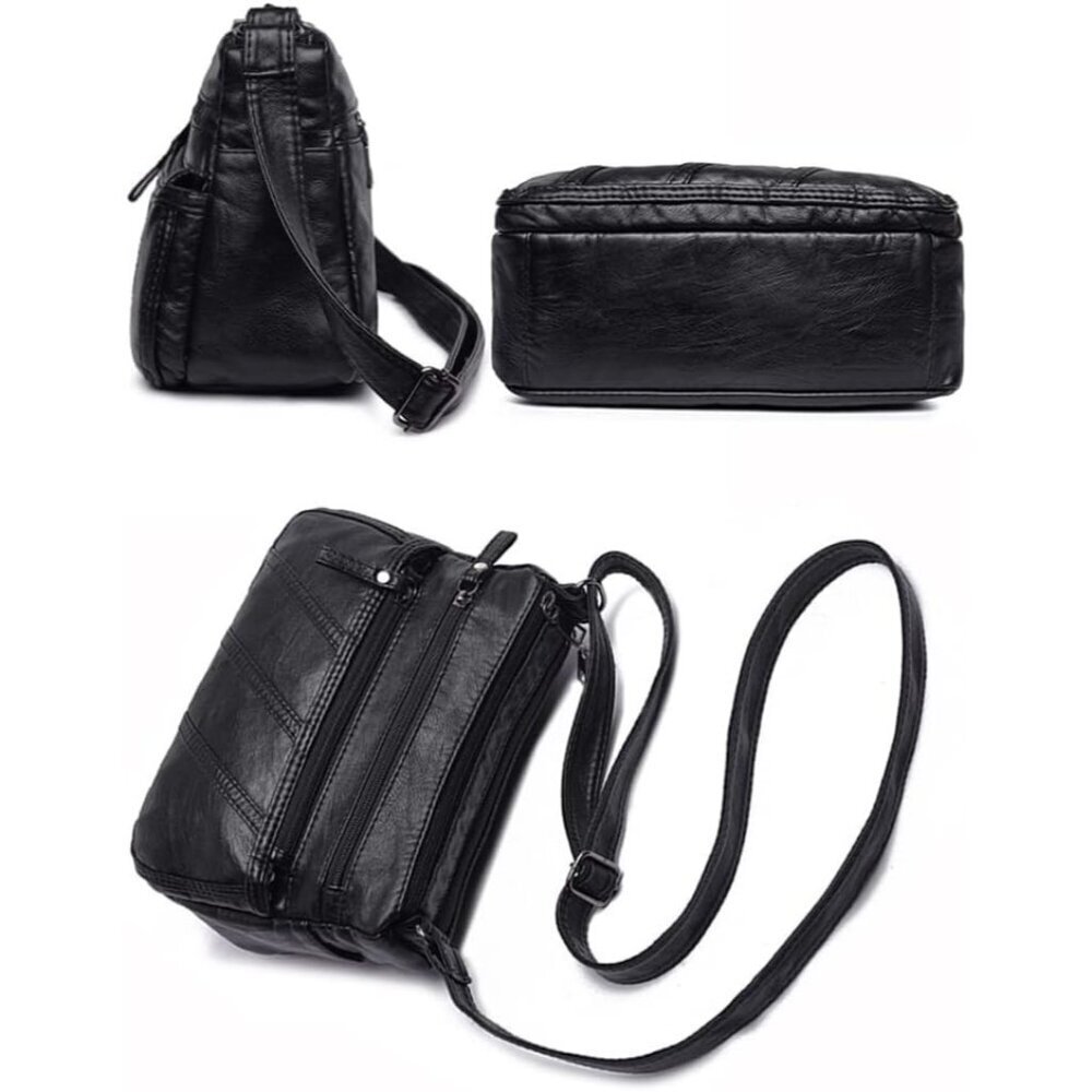 Women's Black Waterproof Messenger Casual Pu Leather Ladies Purse Shoulder Bag - Picture 5 of 9